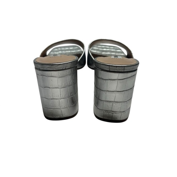 Steve Madden Silver Alaya Heeled Metallic Mules Size 9.5 CrocEmbossed Leather - Picture 5 of 9